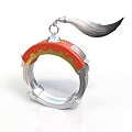 Decorative Ornament With Red Decorative Ring Silver Metal Frame Hanging Hook And Gray Feather Accent