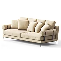 Modern Sectional Sofa with Brown and Gray Plush Cushions Padded Arms and Metal Legs
