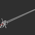 Long Blade Medieval Sword With Red And Silver Hilt Cross Guard Isolated On Dark Background