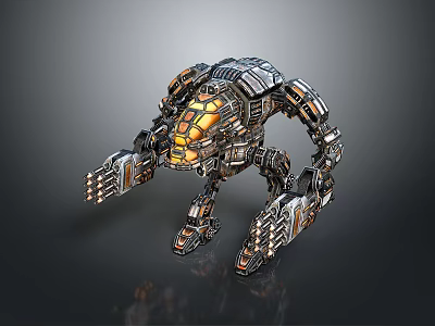 Intricate Mechanical Creature Character With Metallic Armor And Glowing Core 3d model