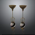 Pair of Elegant Table Lamps With Brass Frame And White Glass Shades