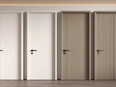 Modern Swing Doors In White And Wood Finish With Simple Panel Design Details 3d model