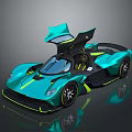 Teal Supercar With Open Scissor Doors And Neon Green Accents On Reflective Surface