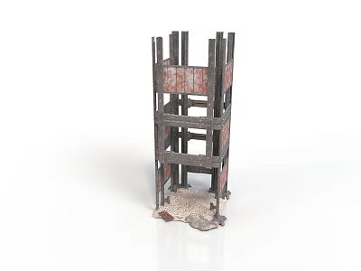Rustic Weathered Wooden Structure With Multi Layered Design And Gravel Base 3d model