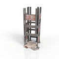 Rustic Weathered Wooden Structure With Multi Layered Design And Gravel Base