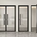 Modern Glass Double Doors With Black Frames In Interior Kitchen View And Plant