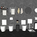 Modern Bathroom Toilets With Wall Mounted Tanks Towel Racks Mirror And Trash Bin