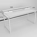 Modern Brown Wooden Desk with Upper Shelf Two Drawers and Metal Legs on Wooden Floor