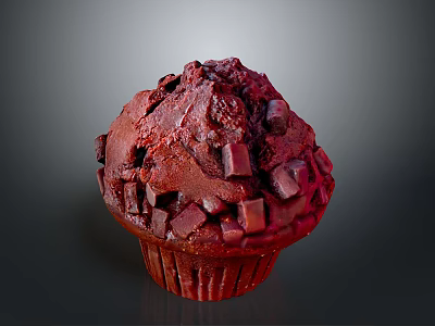 Delicious Red Cupcake Topped With Chocolate Chunks And Smooth Creamy Frosting 3d model