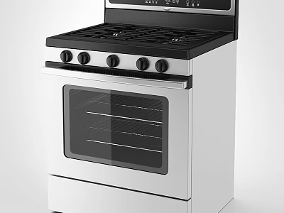 Modern Stainless Steel Kitchen Stove With Gas Burners And Glass Oven Door 3d model
