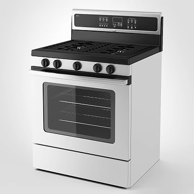 Modern Stainless Steel Kitchen Stove With Gas Burners And Glass Oven Door 3d model