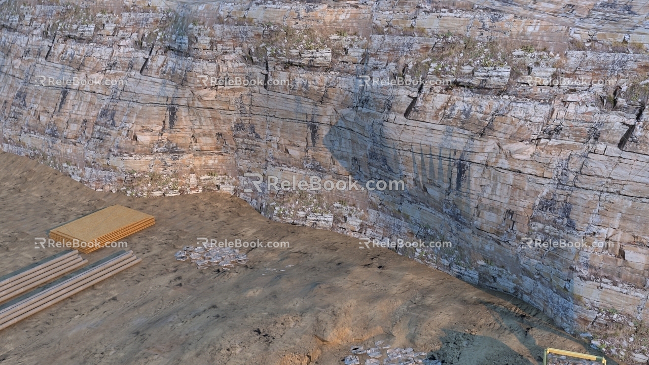 The construction site of the cave gate develops the mountain excavator stone transportation and transportation of stone slag truck mountain mountain body excavation gravel pile. 3d model