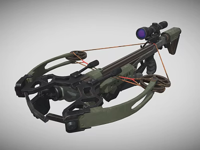 Green Tactical Crossbow Equipped With Purple Scope And Detailed Mechanical Bowstring Parts Design 3d model