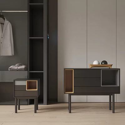 Modern Entryway Cabinet And Side Cabinet With Drawers Open Shelves And Decorative Ornaments 3d model