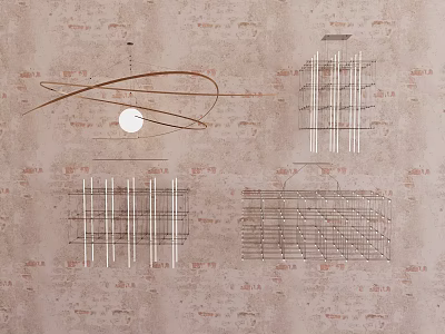 Various Styles Of Modern Chandelier With Curved Metal Lines And Linear White Structures 3d model