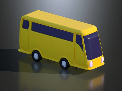 Yellow Bus With Dark Windows White Headlights And Smooth Exterior Design 3d model
