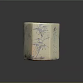 Cream Colored Hexagonal Ceramic Brush Pot With Blue Bamboo Patterns And Characters 3d model