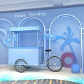 Blanc Eclaire Themed Decorative Scene With Blue Wall Palm Trees And Striped Deck Chairs