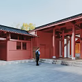 Ancient Traditional Architecture With Red Walls Black Tiled Roof Red Pillars And Courtyard