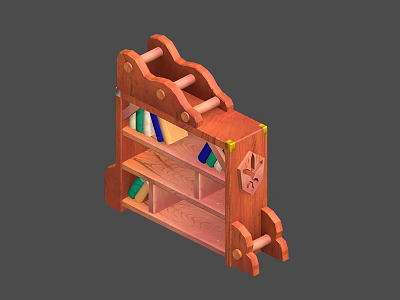 Traditional Wooden Bookshelf Design With Multiple Shelves Colorful Books And Decorative Details 3d model