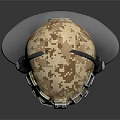 Tactical Helmet With Goggles Headset And Camouflage Surface On Mannequin Head