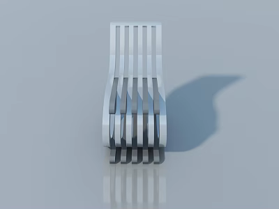 Modern Silver Metal Swing Door With Vertical Stripes And Reflection Design 3d model