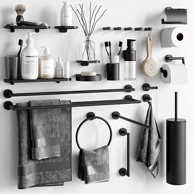Black Modern Bathroom Accessories with Towel Racks Toilet Paper Holders Shelves for Minimalist Bathroom Organization 3d model