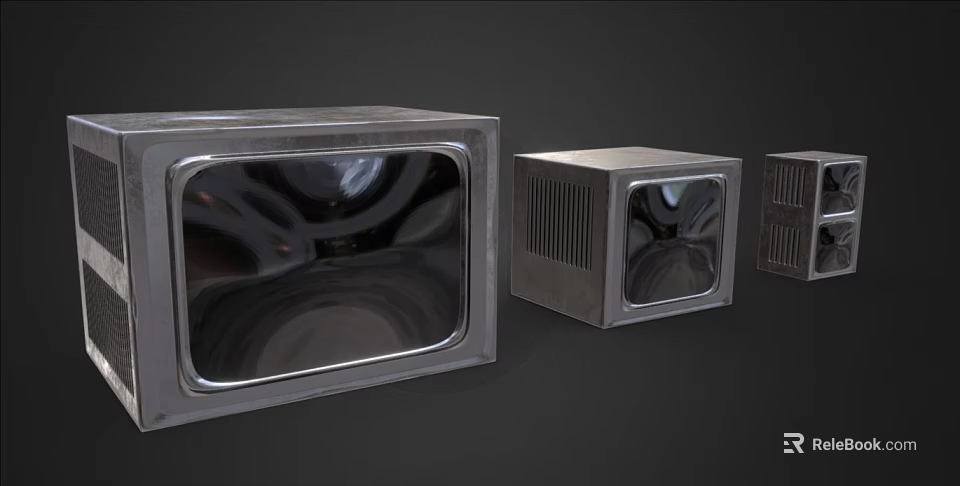 Vintage Silver Televisions With Metal Cases Arranged In A Retro Row 3d model 