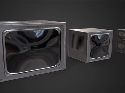 Vintage Silver Televisions With Metal Cases Arranged In A Retro Row 3d model