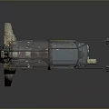 3D Rendered Vintage Industrial Mechanical Weapon With Metal Frame Blue Brown Components And Worn Details