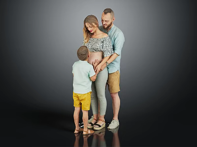 Happy Family With Pregnant Mother Father And Child Standing Together Touching Belly 3d model