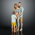 Happy Family With Pregnant Mother Father And Child Standing Together Touching Belly