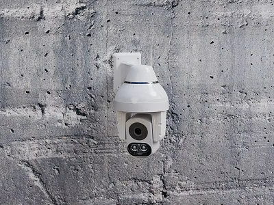 White Dome Security Surveillance Camera Mounted On Outdoor Concrete Wall Surface 3d model