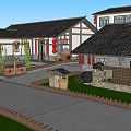 Traditional Countryside Architecture With Classic Roof Red Lanterns And Green Trees Around