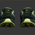 Navy Blue Athletic Running Shoes With Yellow Accents Dark Laces And Streamlined Design