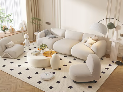 Modern Living Room Interior With Comfortable Sofa Coffee Table Combination And Floor Lamp 3d model