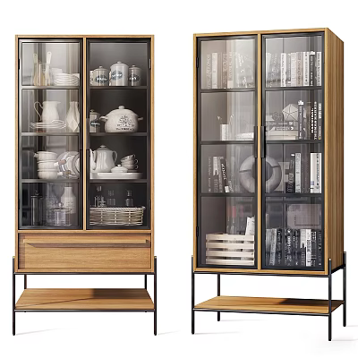Modern Decorative Cabinets With Wooden Bodies Glass Doors Drawers And Storage For Tea Sets Books 3d model