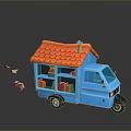 Blue Van Featuring Red Roof And Bookshelves With Books And Paper Planes