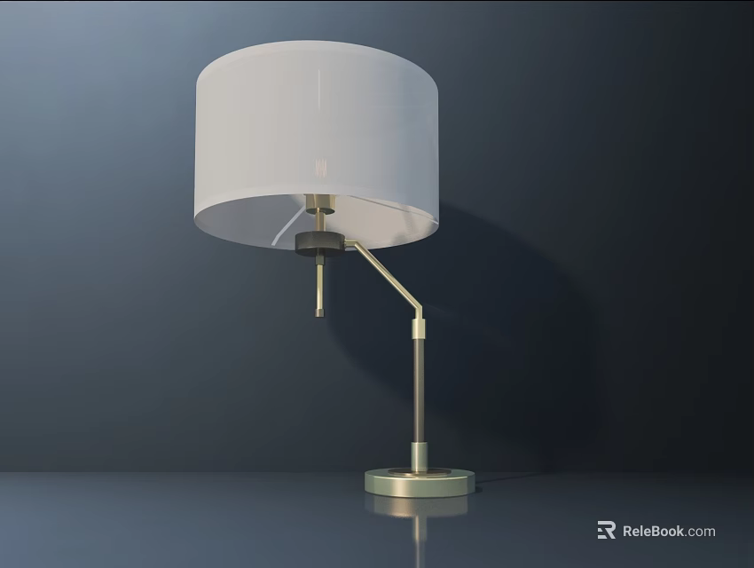 Modern Minimalist Table Lamp With White Fabric Shade Adjustable Metal Arm And Stable Round Base 3d model 