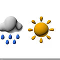 White Cloud With Blue Raindrops And Yellow Sun Weather Icon Design 3d model