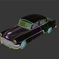 Vintage Classic Black Car With Blue Reflective Finish Chrome Details And White Wall Tires