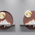 Circular Wall Decor With Moon Design And Mountain Shape Lighting Elements 3d model