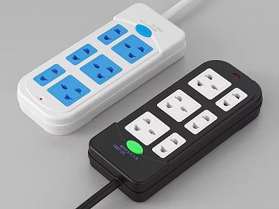 White and Black Switch Panels Featuring Multiple Outlets Power Switches and Indicator Lights 3d model