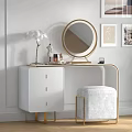 Modern White Dressing Table Interior With Gold Accents Round Mirror Stool And Framed Art 3d model