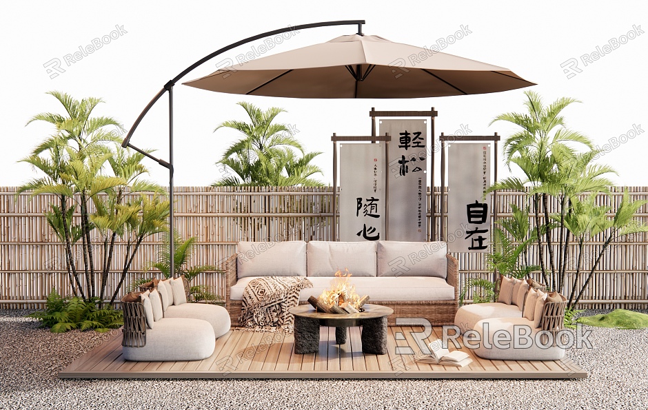 Modern Outdoor Sofa Rattan Sofa Leisure Chair Plant Pile Bamboo Hedge Fence model