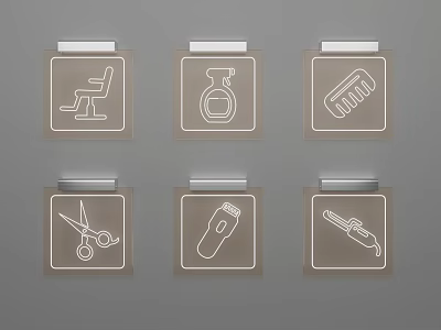 Decorative Wall Hangings with Salon Tools Icons Including Chair Comb Scissors and Curling Iron 3d model