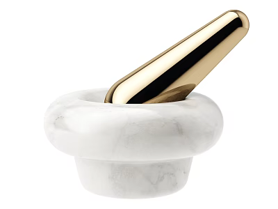 Elegant White Marble Mortar And Gold Pestle For Kitchen Use 3d model