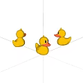 Three Cute Yellow Rubber Ducks On White Background For Decoration 3d model