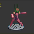 Pink Robot Game Character With Antenna Ears Blue Eyes And Orange Parts On Line Base