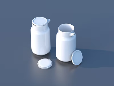 Two White Kitchen Jars With Removable Lids One Lid Placed Beside 3d model